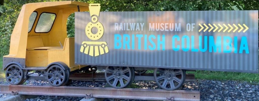 Image of Railway Museum of BC Entrance sign and speeder